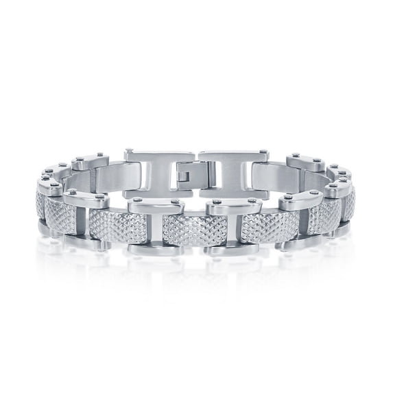 TheJewelryHut Designer Sterling Steel Linked Grid Design Bracelet