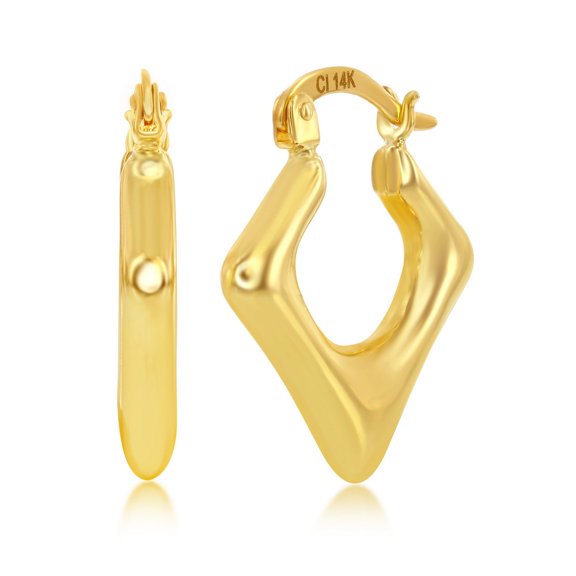 TheJewelryHut Designer Yellow Gold Diamond-Shaped Hoop Earrings - 14K Gold