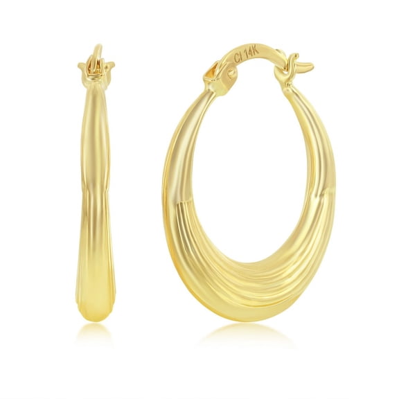 TheJewelryHut Designer Yellow Gold Lined 20mm Hoop Earrings - 14K Gold
