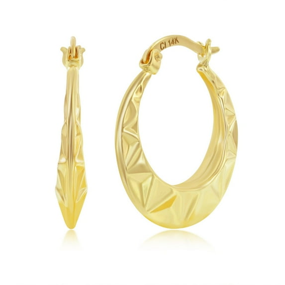 TheJewelryHut Designer Yellow Gold Textured 20mm Hoop Earrings - 14K Gold