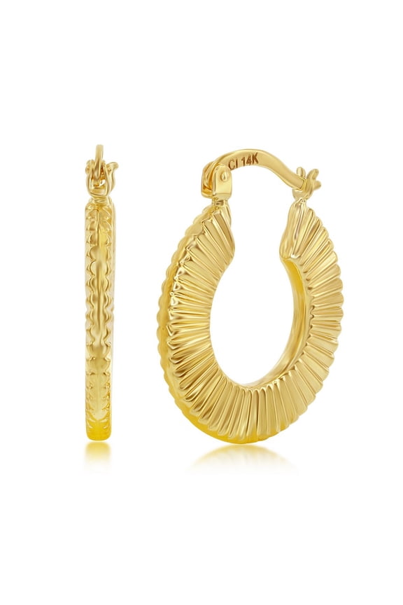 TheJewelryHut Designer Yellow Gold Textured 20mm Hoop Earrings - 14K Gold