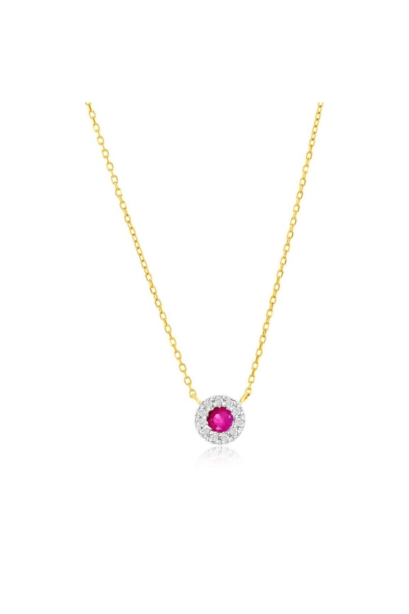 TheJewelryHut Fancy Designer 14K Yellow Gold; 3mm Round Ruby (0.16ct) & Diamond Necklace - (11 Stones)