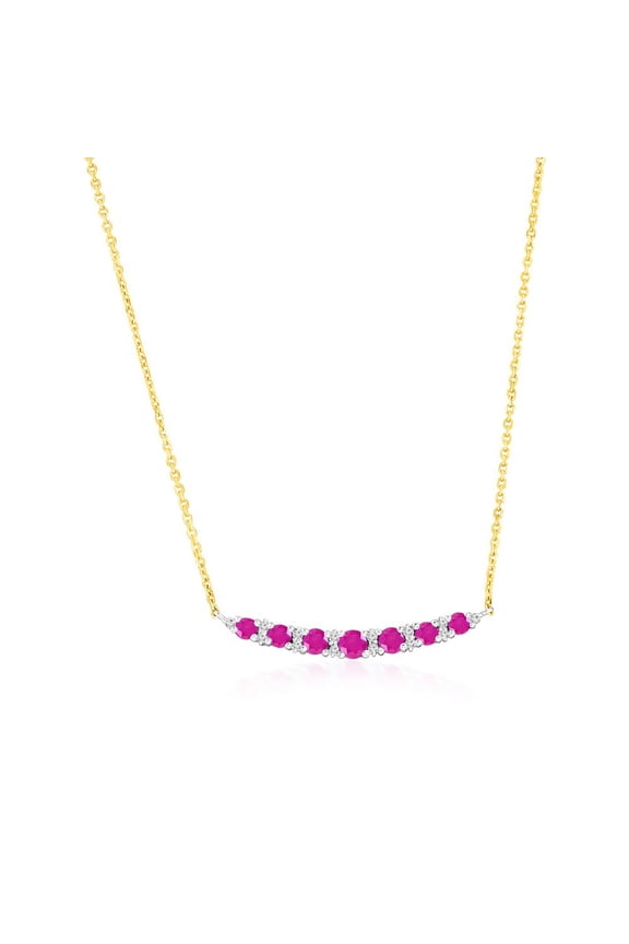 TheJewelryHut Fancy Designer 14K Yellow Gold; Round 0.36ct Ruby, Graduating Diamond Necklace - (28 Stones)