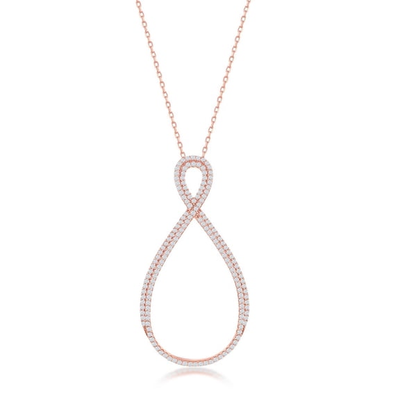 TheJewelryHut Fancy Designer Sterling Silve Large Open Pearshaped Infinity Design Necklace - Rose Gold Plated