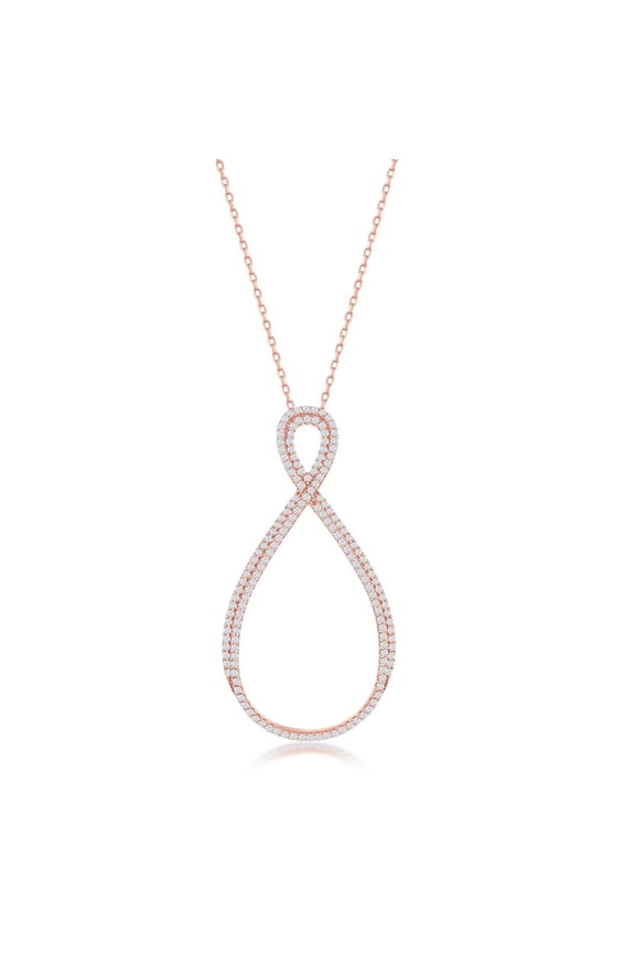 TheJewelryHut Fancy Designer Sterling Silve Large Open Pearshaped Infinity Design Necklace - Rose Gold Plated