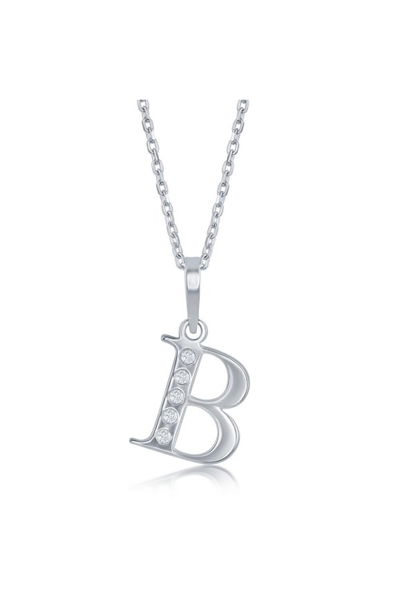 TheJewelryHut Fancy Designer Sterling Silver 0.03cttw Diamond 'B' Initial Pendant w/Chain