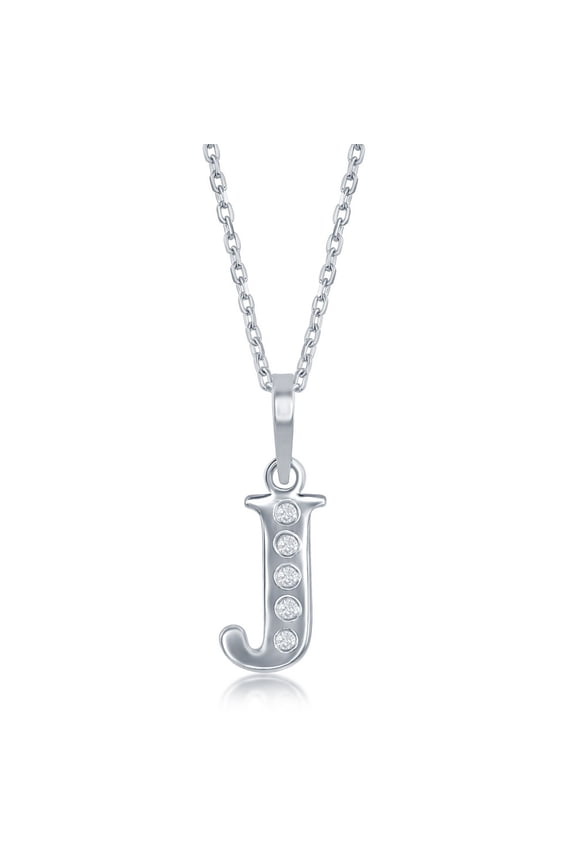 TheJewelryHut Fancy Designer Sterling Silver 0.03cttw Diamond 'J' Initial Pendant W/Chain