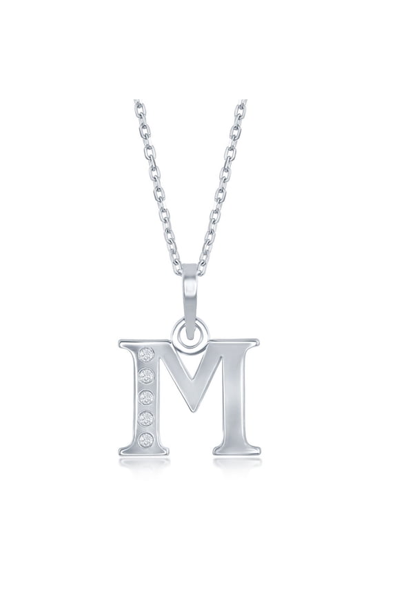 TheJewelryHut Fancy Designer Sterling Silver 0.03cttw Diamond 'M' Initial Pendant w/Chain
