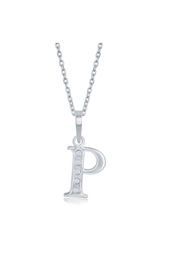 TheJewelryHut Fancy Designer Sterling Silver 0.03cttw Diamond 'P' Initial Pendant w/Chain