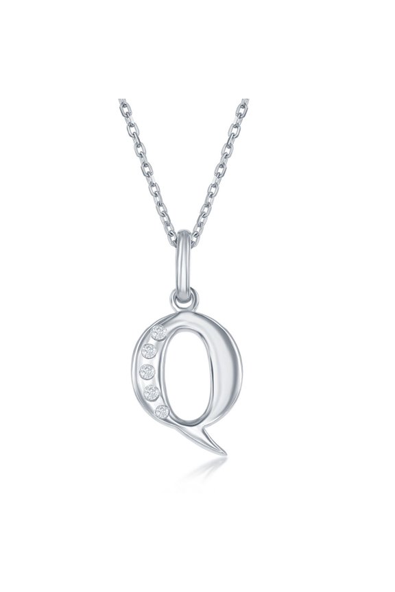 TheJewelryHut Fancy Designer Sterling Silver 0.03cttw Diamond 'Q' Initial Pendant w/Chain