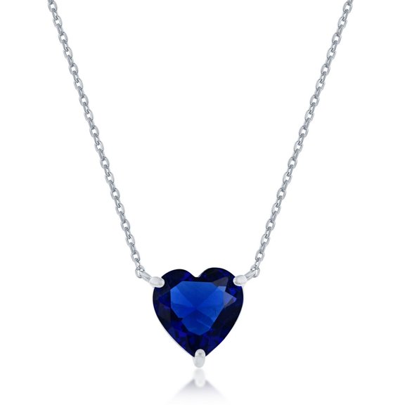 TheJewelryHut Fancy Designer Sterling Silver 11mm Sapphire Heart Crystal Necklace