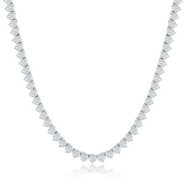 TheJewelryHut Fancy Designer Sterling Silver 3-Prong Round 5MM CZ Tennis Necklace