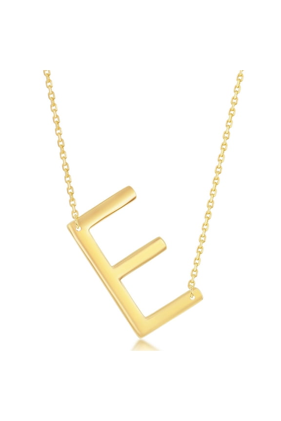 TheJewelryHut Fancy Designer Sterling Silver (35MM) Large Sideways 'E' Initial Necklace - Gold Plated