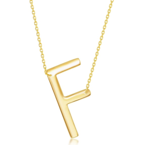 TheJewelryHut Fancy Designer Sterling Silver (35MM) Large Sideways 'F' Initial Necklace - Gold Plated