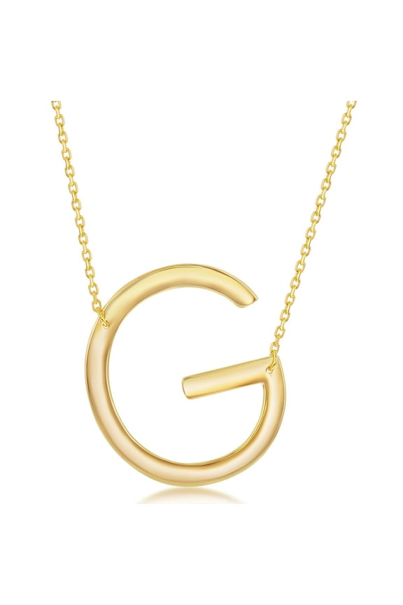 TheJewelryHut Fancy Designer Sterling Silver (35MM) Large Sideways 'G' Initial Necklace - Gold Plated