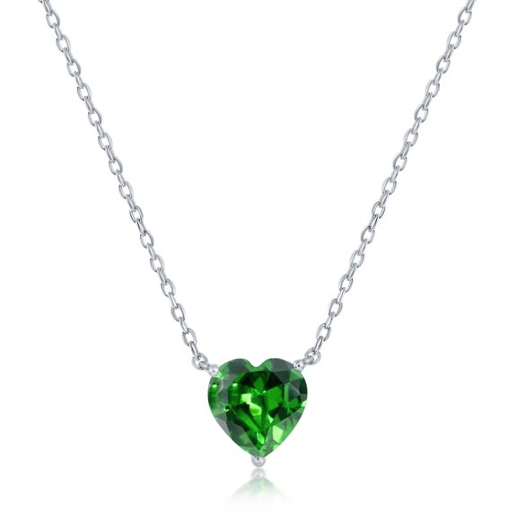 TheJewelryHut Fancy Designer Sterling Silver 8MM Emerald "May" Heart Perciosa Crystal Necklace