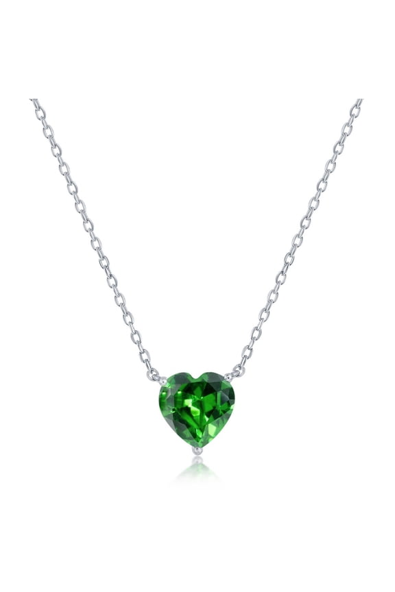 TheJewelryHut Fancy Designer Sterling Silver 8MM Emerald "May" Heart Perciosa Crystal Necklace