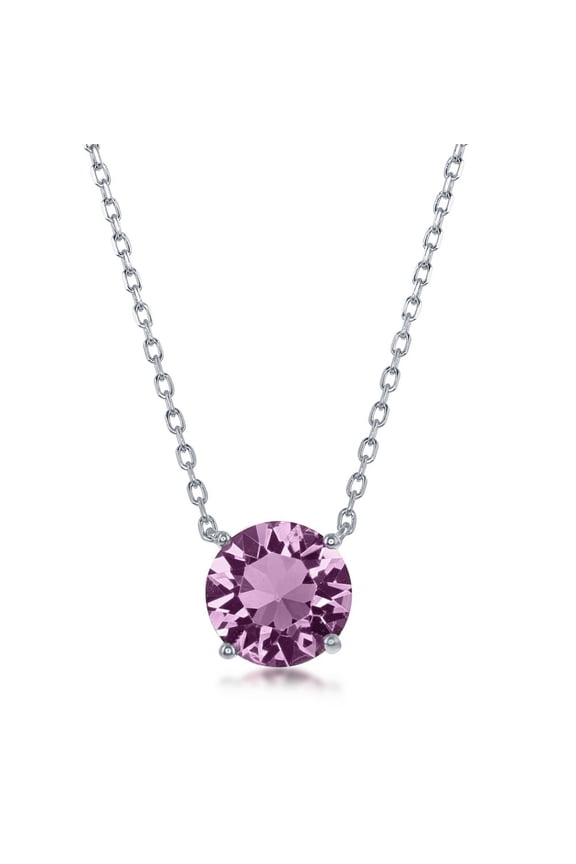 TheJewelryHut Fancy Designer Sterling Silver 8MM Light Amethyst "June" Swarovski Element Necklace