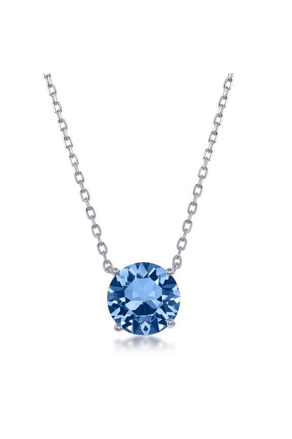 TheJewelryHut Fancy Designer Sterling Silver 8MM Light Sapphire "December" Swarovski Element Necklace