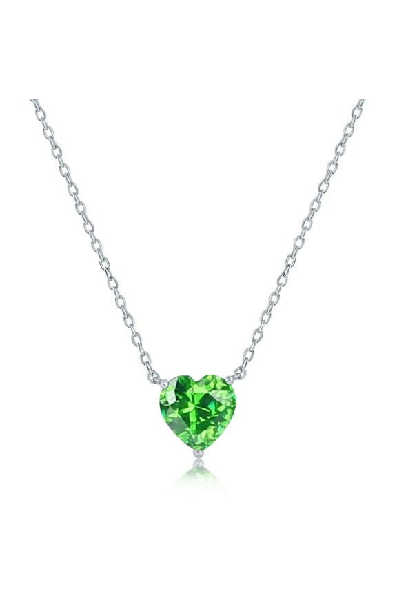TheJewelryHut Fancy Designer Sterling Silver 8MM Peridot "August" Heart Perciosa Crystal Necklace