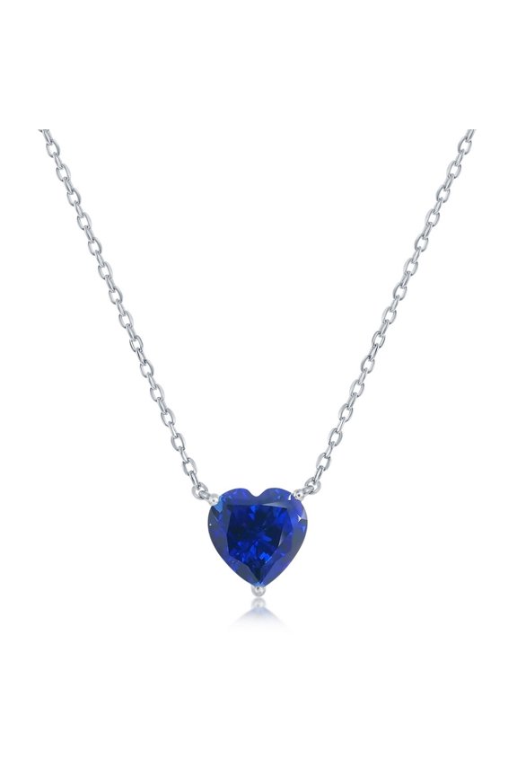 TheJewelryHut Fancy Designer Sterling Silver 8MM Sapphire "September" Heart Perciosa Crystal Necklace