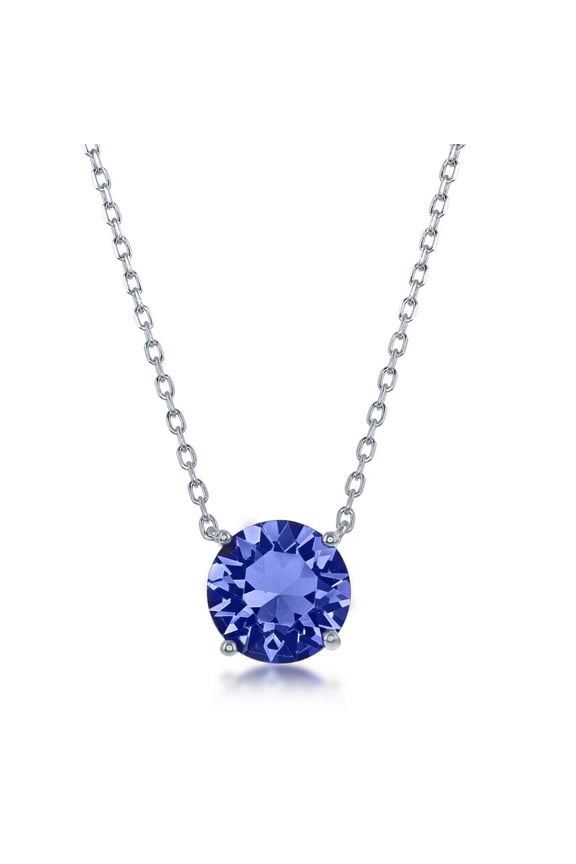 TheJewelryHut Fancy Designer Sterling Silver 8MM Sapphire "September" Swarovski Element Necklace