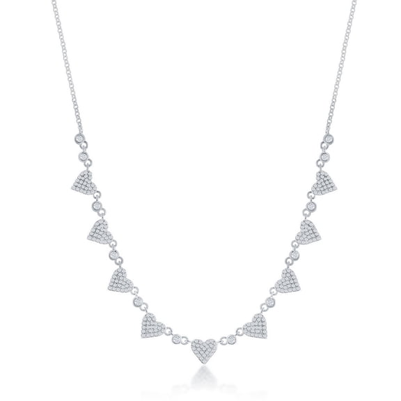 TheJewelryHut Fancy Designer Sterling Silver Alternating Round & Micro Pave Heart CZ Necklace