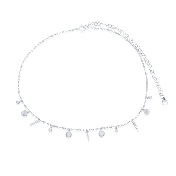 TheJewelryHut Fancy Designer Sterling Silver Alternating Shiny Discs & Spikes Choker