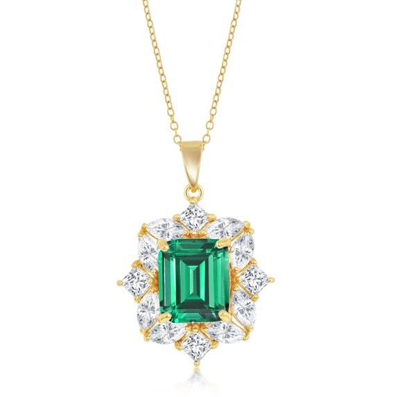 TheJewelryHut Fancy Designer Sterling Silver Asscher-Cut Emerald CZ Necklace - Gold Plated