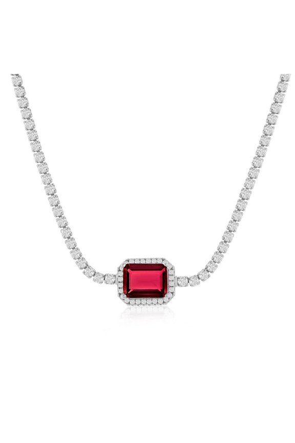 TheJewelryHut Fancy Designer Sterling Silver Asscher-Cut Ruby & CZ Tennis Choker