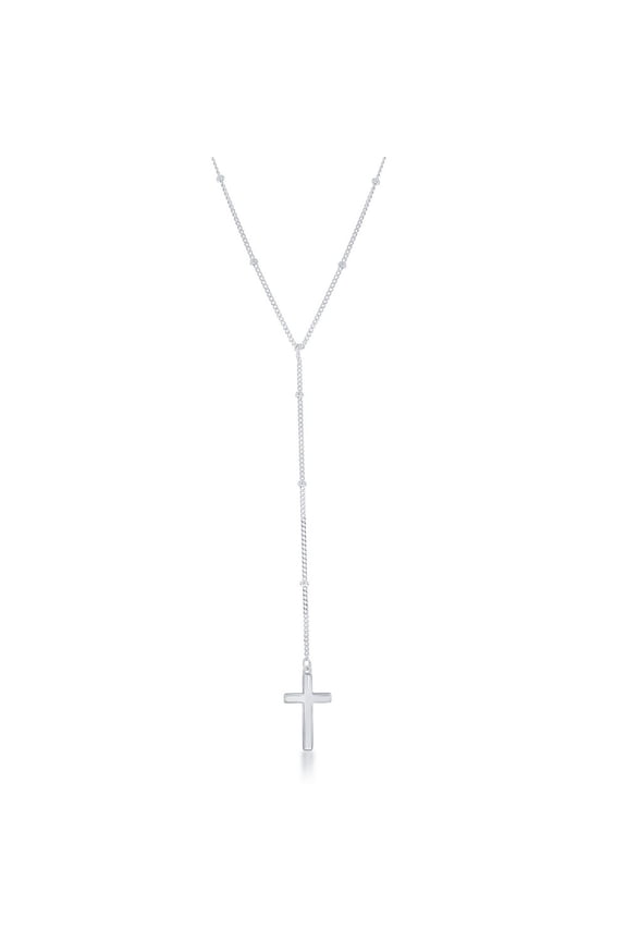 TheJewelryHut Fancy Designer Sterling Silver Beaded Chain with Hanging Cross Necklace