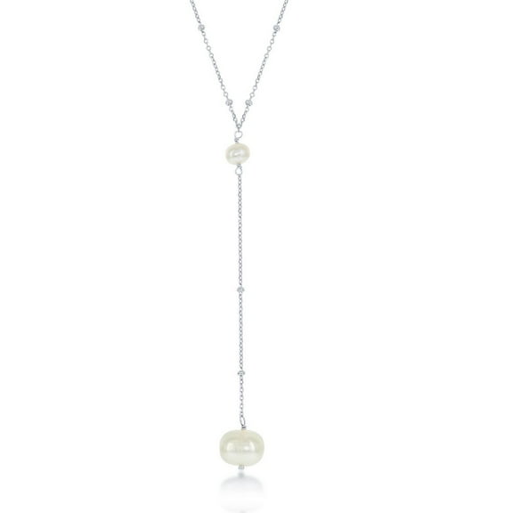 TheJewelryHut Fancy Designer Sterling Silver Beads by the Yard Freshwater Pearl Lariat Necklace