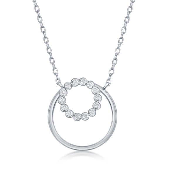 TheJewelryHut Fancy Designer Sterling Silver Bezel-Set CZ Circle with Plain Open Circle Necklace