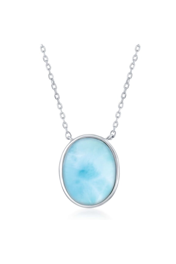 TheJewelryHut Fancy Designer Sterling Silver Bezel Set Oval Larimar Necklace