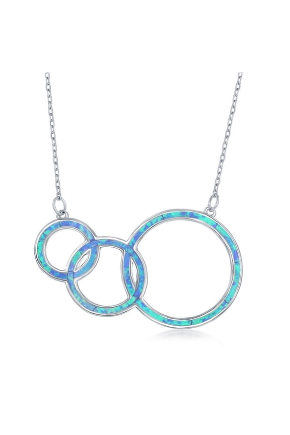 TheJewelryHut Fancy Designer Sterling Silver Blue Inlay Opal Triple Open Circle Third Generation Necklace