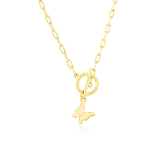 TheJewelryHut Fancy Designer Sterling Silver Butterfly Charm Paperclip Toggle Necklace - Gold Plated