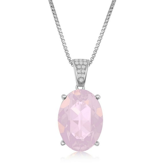 TheJewelryHut Fancy Designer Sterling Silver CZ Bale and 14x10mm Oval - Pink Opal Swarovski Element Necklace