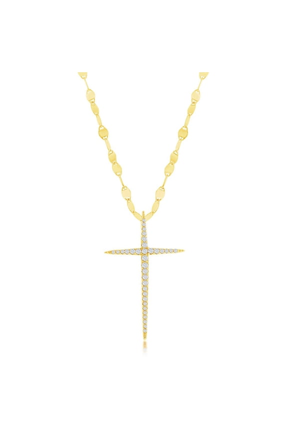 TheJewelryHut Fancy Designer Sterling Silver CZ Cross Mirror Chain Necklace - Gold Plated
