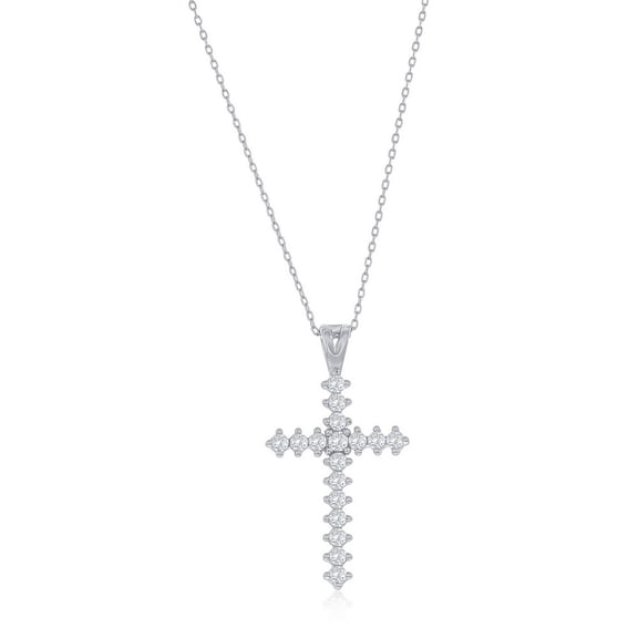TheJewelryHut Fancy Designer Sterling Silver CZ Cross Necklace