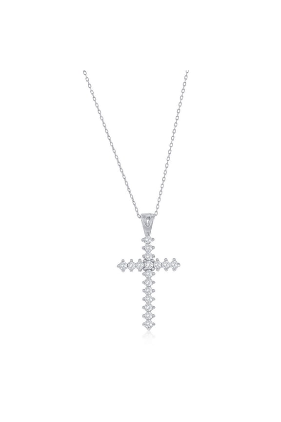 TheJewelryHut Fancy Designer Sterling Silver CZ Cross Necklace