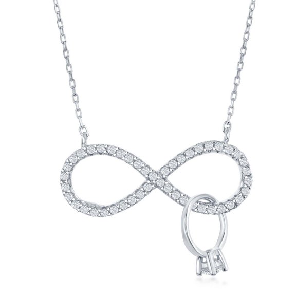 TheJewelryHut Fancy Designer Sterling Silver CZ Infinity with Engagement Ring Necklace