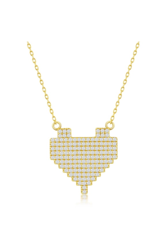TheJewelryHut Fancy Designer Sterling Silver CZ Pixel Heart Necklace - Gold Plated
