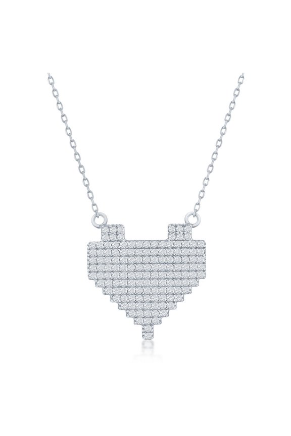 TheJewelryHut Fancy Designer Sterling Silver CZ Pixel Heart Necklace