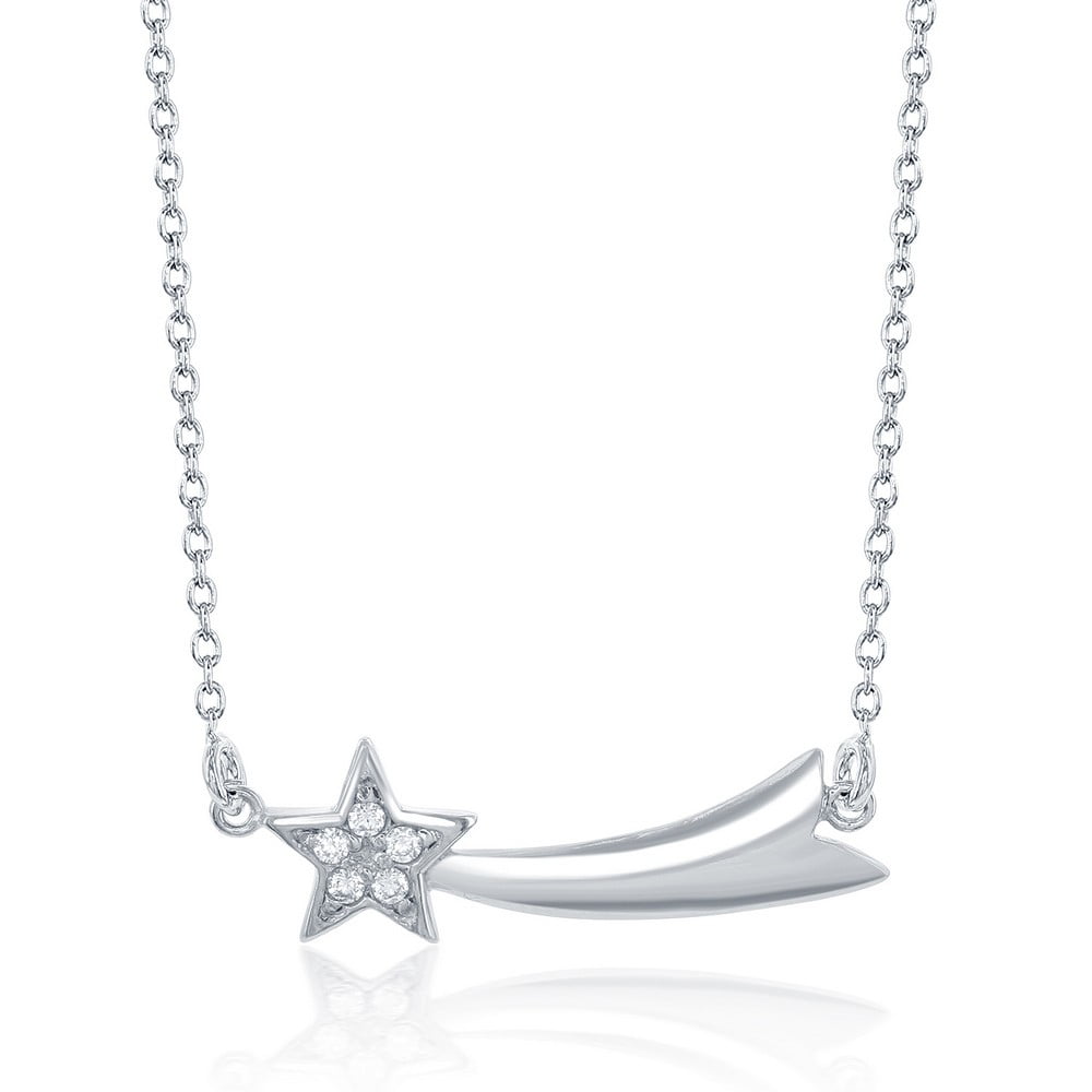 THE JEWELRY HUT TheJewelryHut Fancy Designer Sterling Silver CZ Shooting Star Necklace