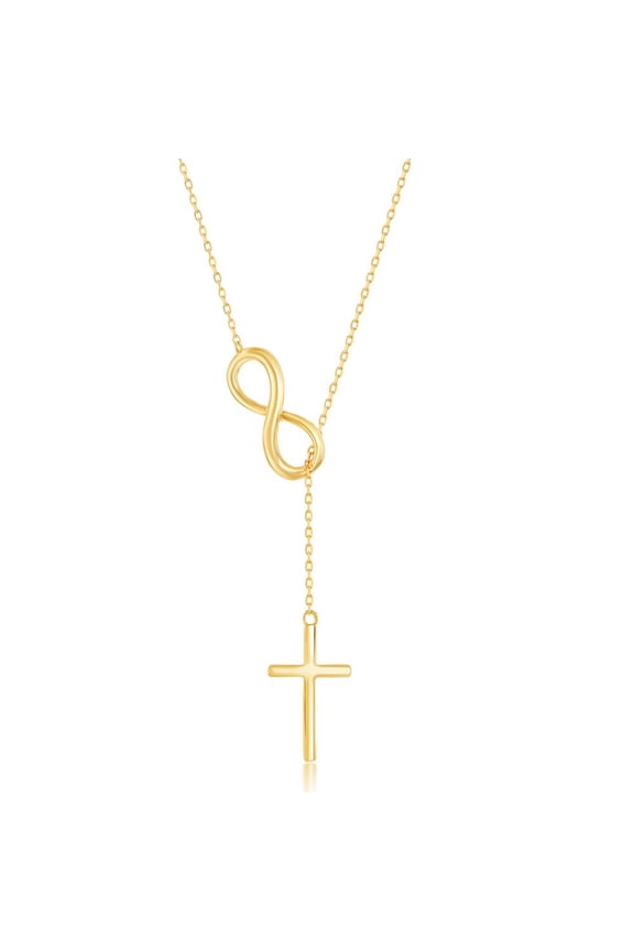 TheJewelryHut Fancy Designer Sterling Silver Center Infinity with Hanging Chain and Cross Necklace - Gold Plated