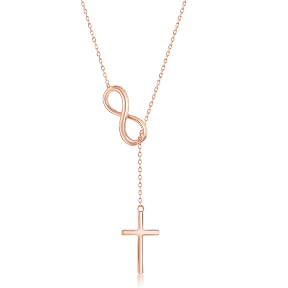 TheJewelryHut Fancy Designer Sterling Silver Center Infinity with Hanging Chain and Cross Necklace - Rose Gold Plated