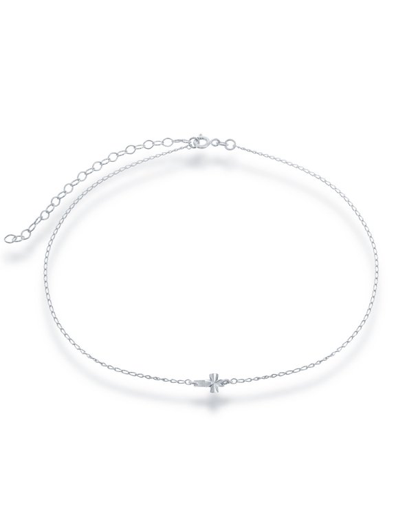TheJewelryHut Fancy Designer Sterling Silver Center Small Sideways Cross Choker