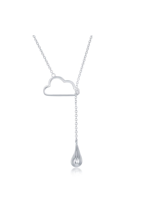 TheJewelryHut Fancy Designer Sterling Silver Cloud with Hanging Raindrop Lariat Necklace