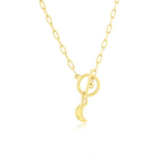 TheJewelryHut Fancy Designer Sterling Silver Crescent Moon Charm Paperclip Toggle Necklace - Gold Plated
