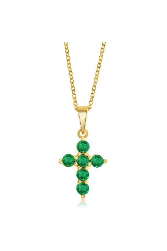 TheJewelryHut Fancy Designer Sterling Silver Cross Necklace - Emerald - Gold Plated
